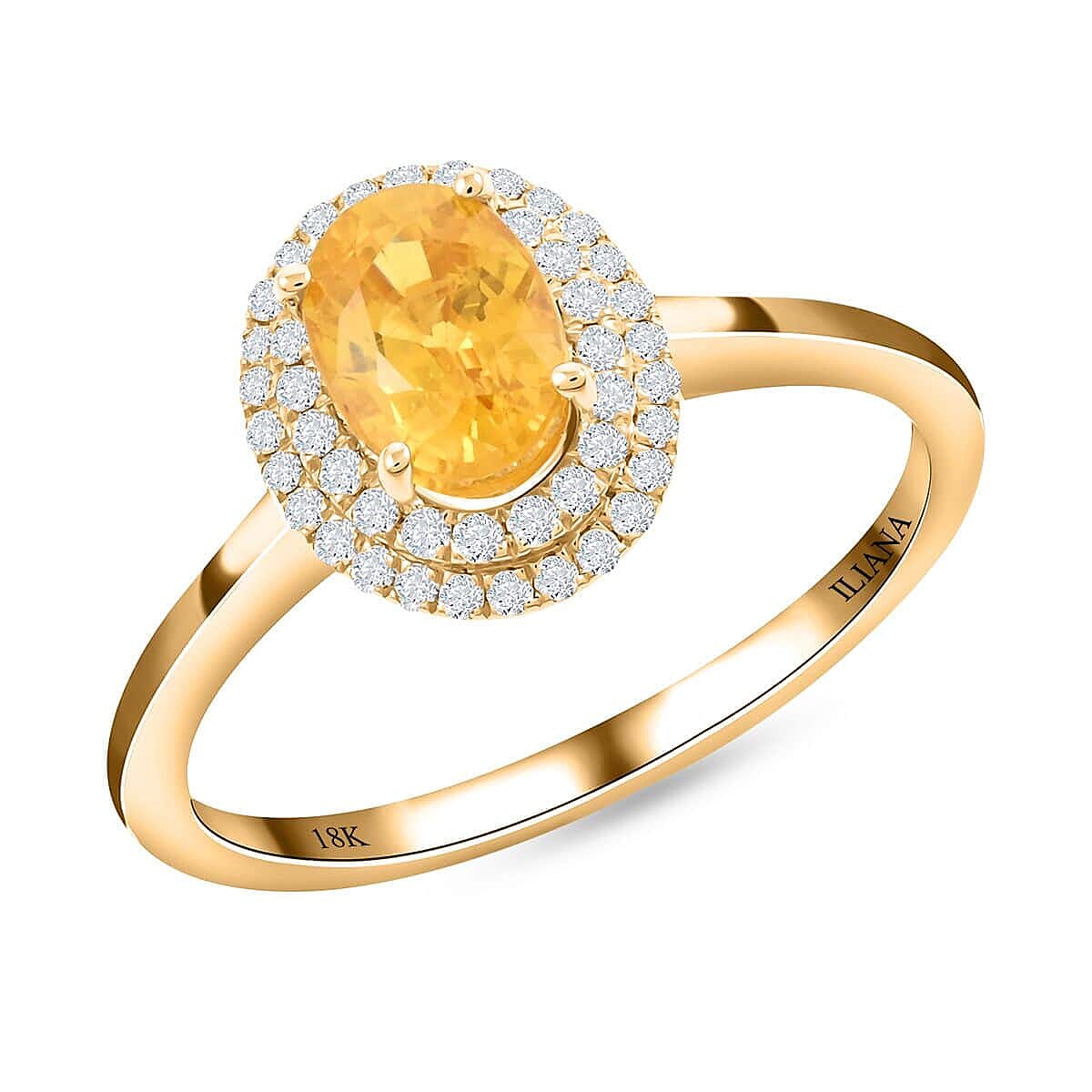 Certified & Appraised Iliana 18K Yellow Gold AAA Yellow Sapphire and G-H SI Diamond Double Halo Ring Size 9.0) 1.25 ctw 1.25 ctw
