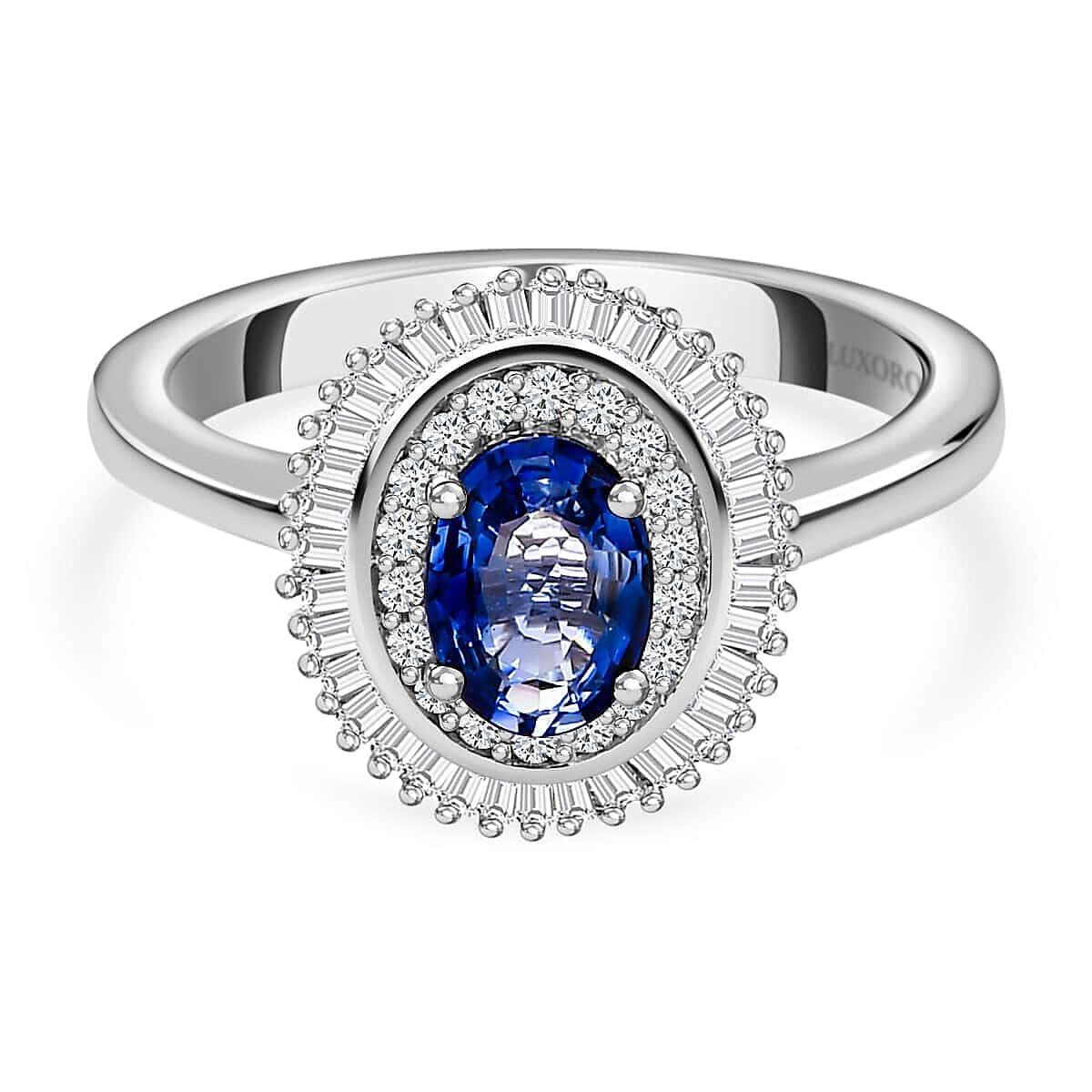 Luxoro 10K White Gold Premium Ceylon Blue Sapphire and Diamond Ring 1.25 ctw