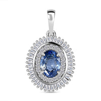 Luxoro 10K White Gold Premium Ceylon Blue Sapphire and Diamond Double Halo Pendant 1.20 ctw