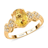 Certified & Appraised Luxoro 14K Yellow Gold AAA Yellow Sapphire and I2 Diamond Ring (Del. in 7-10 Days) 1.85 ctw
