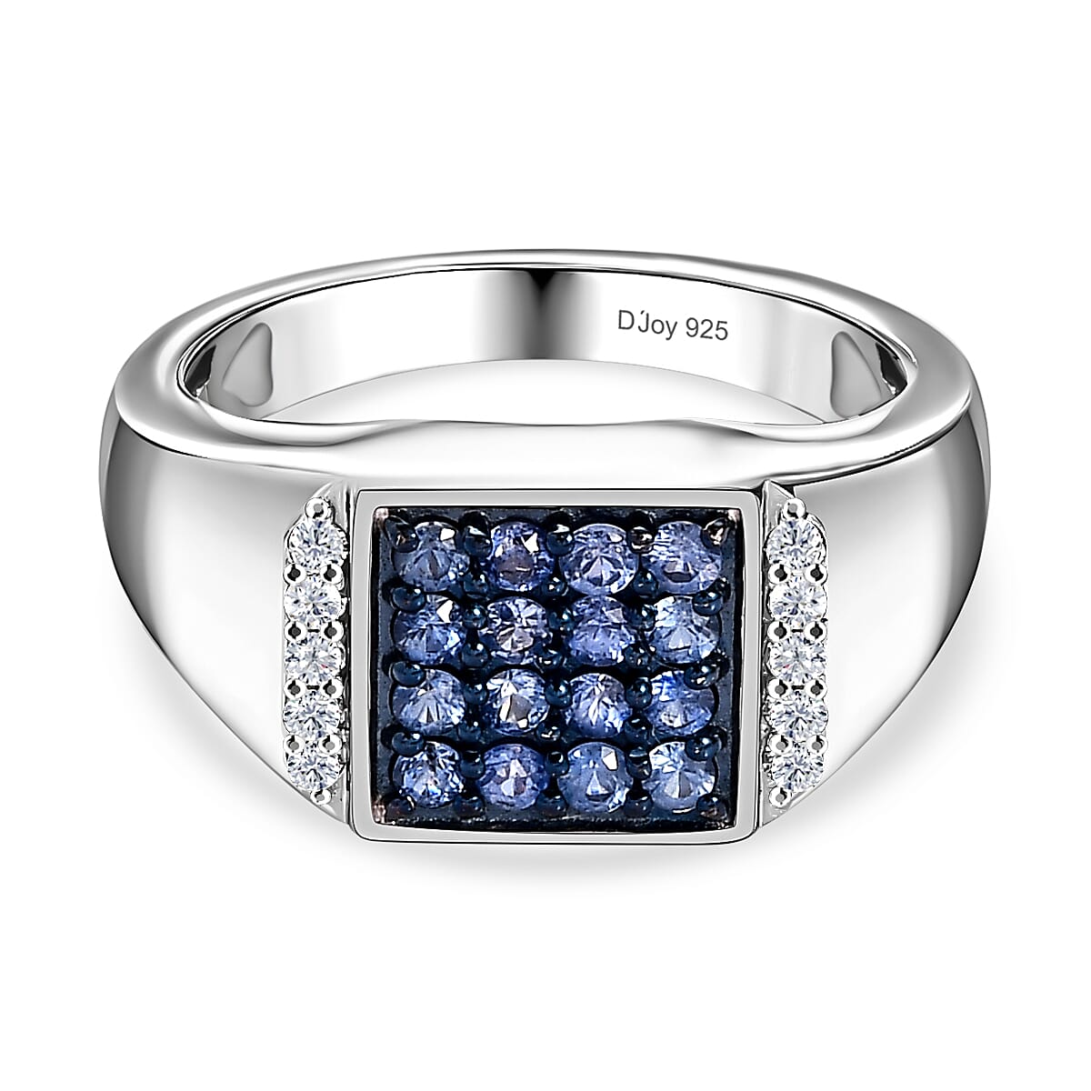Premium Ceylon Blue Sapphire and Moissanite Men's Ring in Platinum Over Sterling Silver 0.90 ctw (Del. in 7-10 Days)