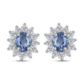Ceylon Blue Sapphire and White Zircon Sunburst Stud Earrings in Platinum Over Sterling Silver 1.35 ctw - Sticky add to cart bar