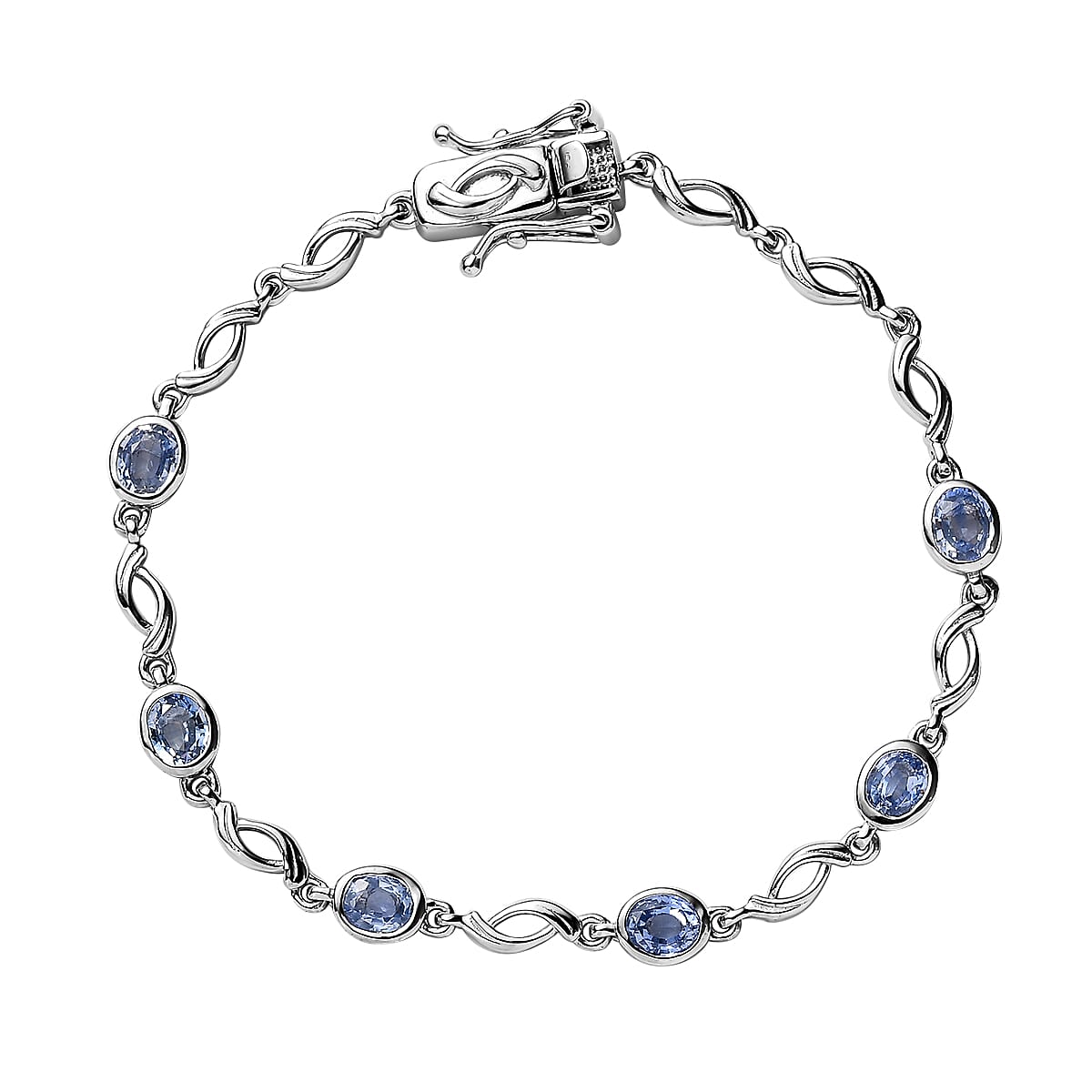 Ceylon Blue Sapphire Braided Bracelet in Platinum Over Sterling Silver (6.50 In) (Del. in 7-10 Days) 2.85 ctw
