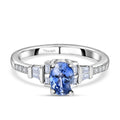 Ceylon Blue Sapphire, Moissanite Ring in Platinum Over Sterling Silver (Size 10.0) 1.15 ctw - Sticky add to cart bar