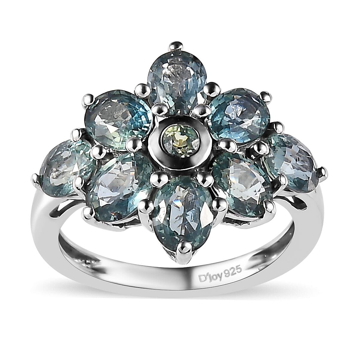 Natural Parti Sapphire Floral Ring in Platinum Over Sterling Silver (Size 5.0) 3.50 ctw