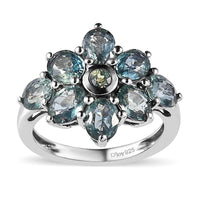 Natural Parti Sapphire Floral Ring in Platinum Over Sterling Silver (Size 5.0) 3.50 ctw