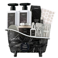 LOVERY Black Marble Tub 18pc Lavender Bath & Body Basket