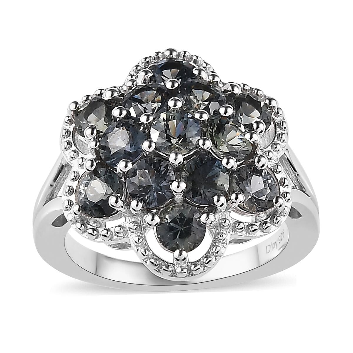 Natural Parti Sapphire Floral Ring in Platinum Over Sterling Silver (Size 6.0) 2.75 ctw