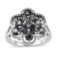 Natural Parti Sapphire Floral Ring in Platinum Over Sterling Silver (Size 6.0) 2.75 ctw