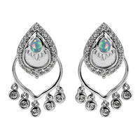 Ethiopian Welo Opal and White Zircon Chandelier Statement Charms Earrings in Platinum Over Sterling Silver 1.10 ctw