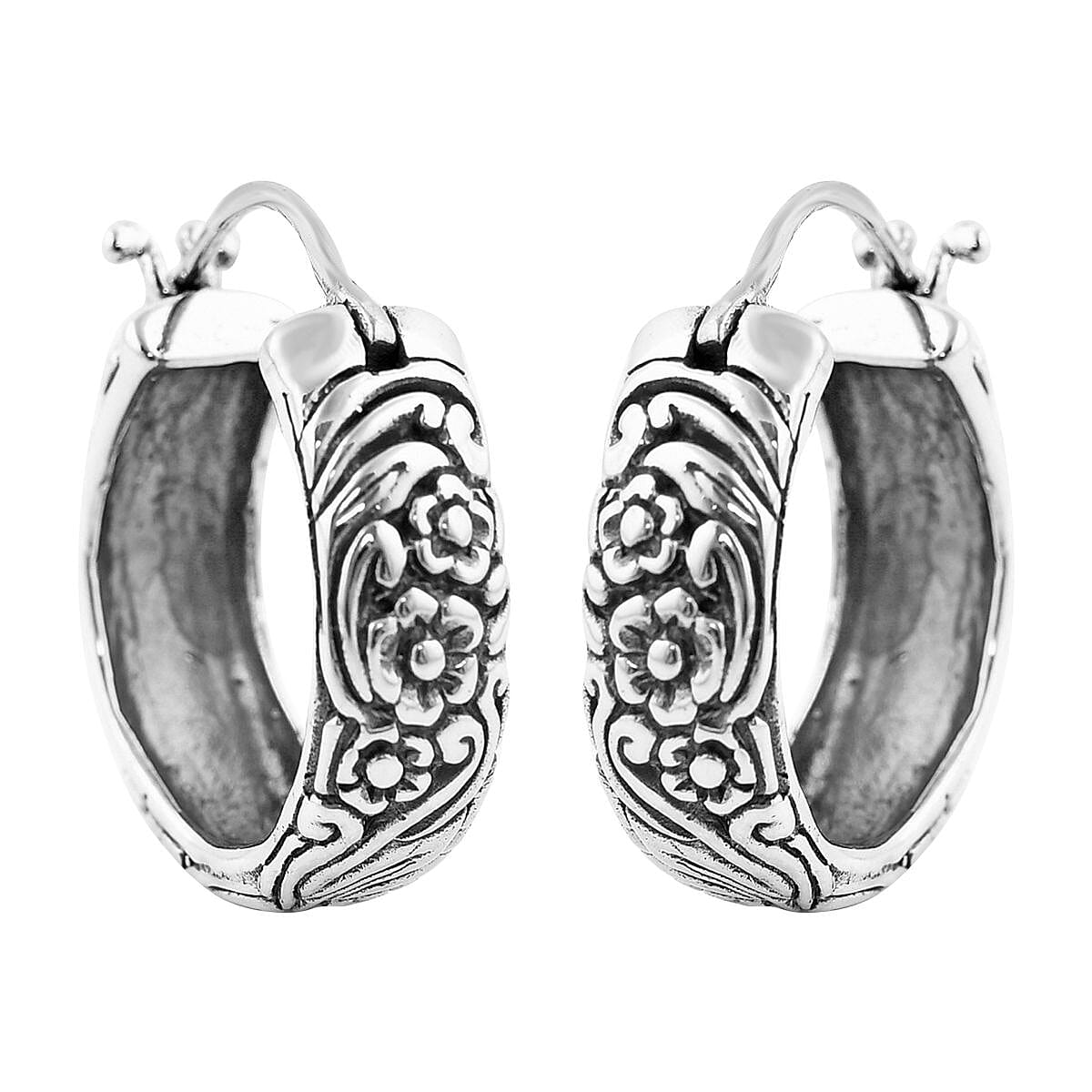 Bali Legacy Sterling Silver Frangipani Flower Hoop Earrings 11.65 Grams