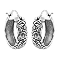 Bali Legacy Sterling Silver Frangipani Flower Hoop Earrings 11.65 Grams