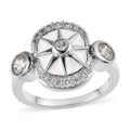 White Zircon Celestial Star White Enamel Medallion Ring in Platinum Over Sterling Silver (Size 6.0) 1.00 ctw - Sticky add to cart bar