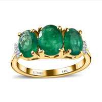 Luxoro 14K Yellow Gold AAA Kagem Zambian Emerald and G-H I3 Diamond Ring 2.75 ctw (Del. in 7-10 Days)