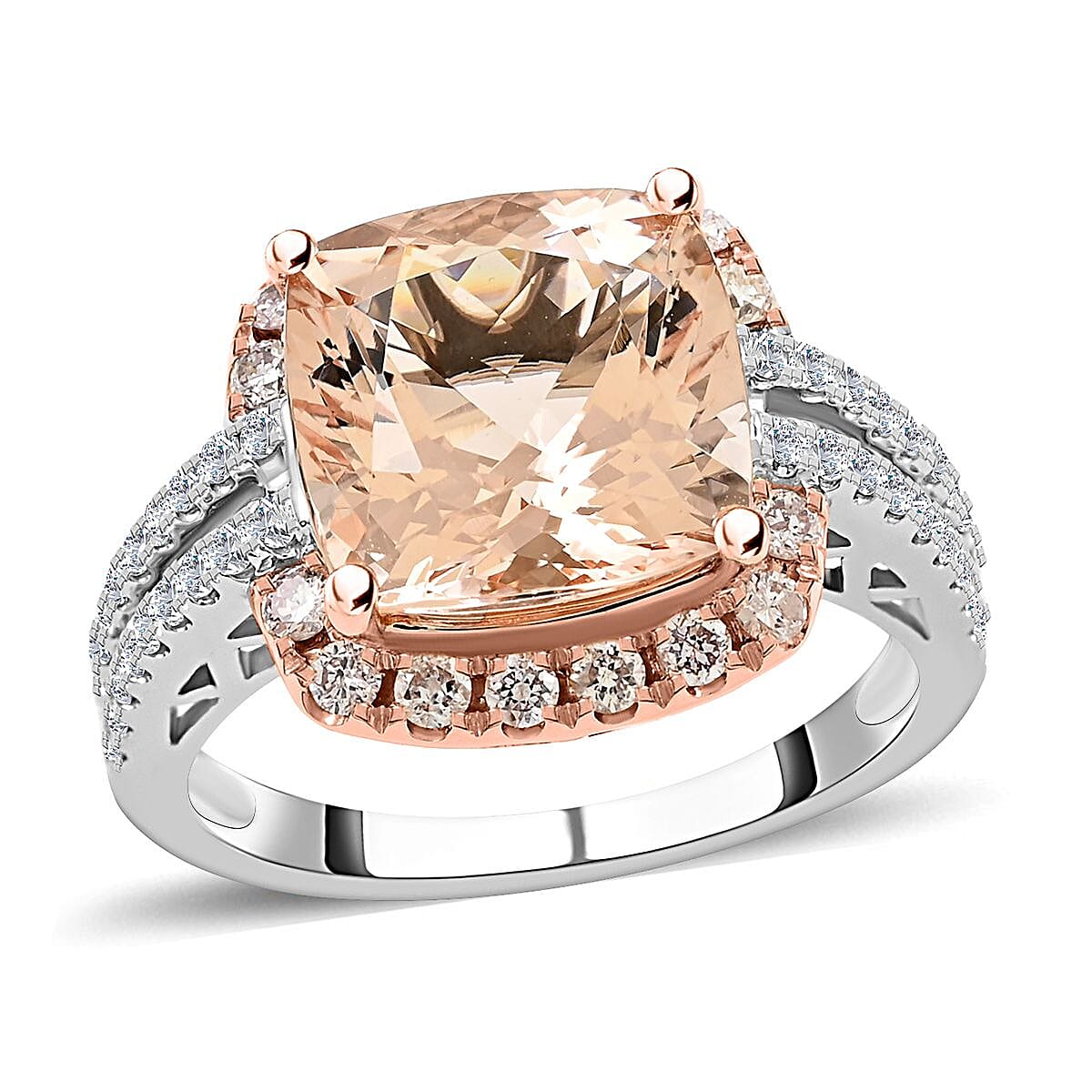 Modani 14K White and Rose Gold Marropino Morganite, SI Natural Pink and White Diamond Halo Ring 4.5 Grams (Del. in 10-12 Days) 4.55 ctw
