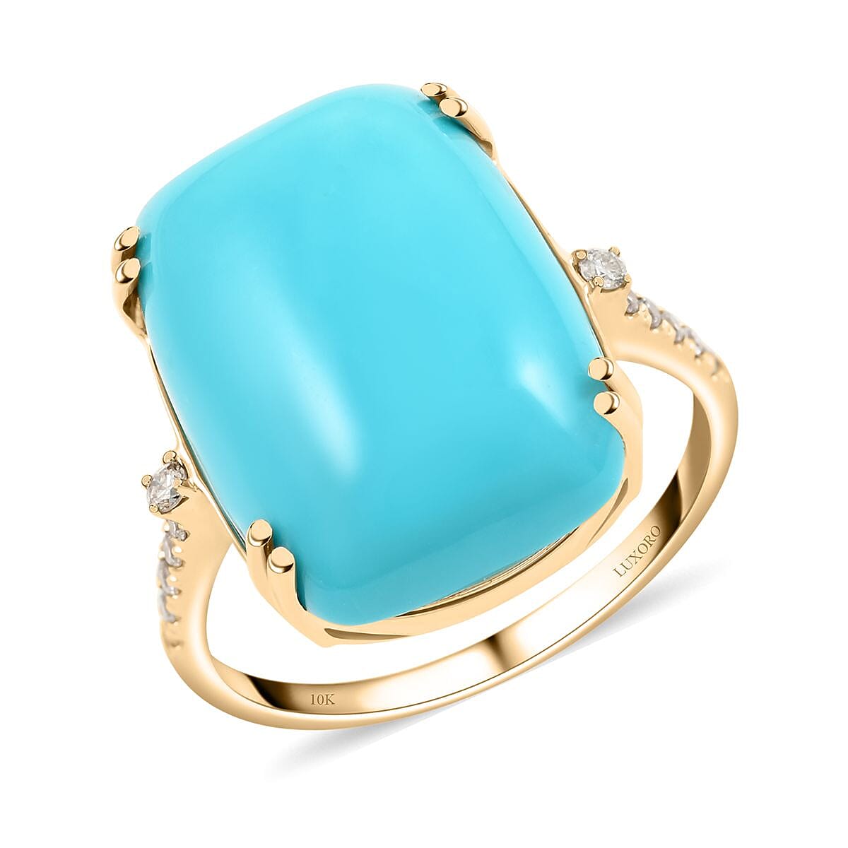 Certified & Appraised Luxoro 10K Yellow Gold AAA Sleeping Beauty Turquoise and I2 Diamond Ring 11.00 ctw (Del. in 7-10 Days)