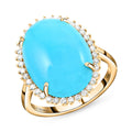 Certified & Appraised Luxoro 10K Yellow Gold AAA Sleeping Beauty Turquoise and I2 Diamond Sunburst Ring 9.65 ctw (Del. in 7-10 Days) - Sticky add to cart bar