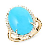 Certified & Appraised Luxoro 10K Yellow Gold AAA Sleeping Beauty Turquoise and I2 Diamond Sunburst Ring 9.65 ctw (Del. in 7-10 Days)