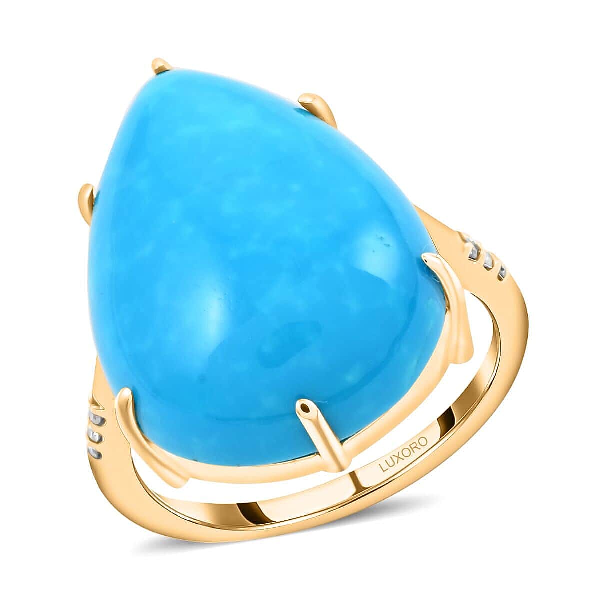 Certified & Appraised Luxoro 10K Yellow Gold AAA Sleeping Beauty Turquoise and I2 Diamond Ring 12.65 ctw (Del. in 7-10 Days)