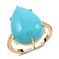 Certified & Appraised Luxoro 10K Yellow Gold AAA Sleeping Beauty Turquoise and I2 Diamond Ring 8.85 ctw (Del. in 7-10 Days)