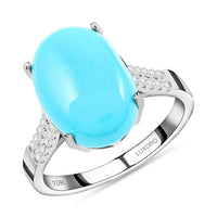 Certified & Appraised Luxoro 10K White Gold AAA Sleeping Beauty Turquoise and I2 Diamond Ring 5.50 ctw (Del. in 7-10 Days)