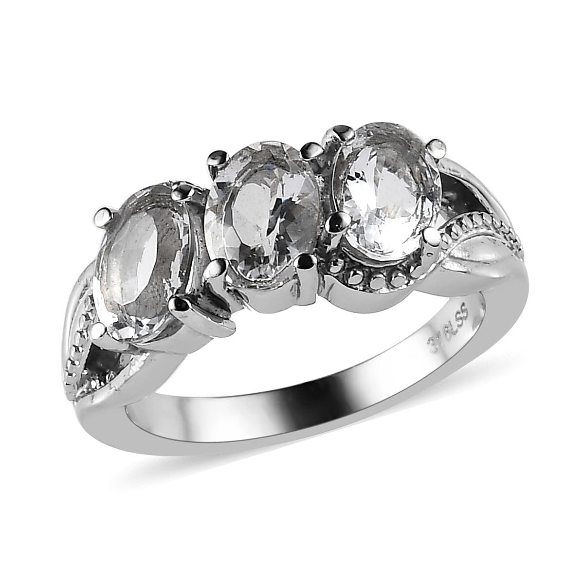 Petalite 3 Stone Ring in Stainless Steel 1.75 ctw