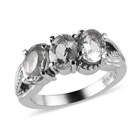 Petalite 3 Stone Ring in Stainless Steel 1.75 ctw