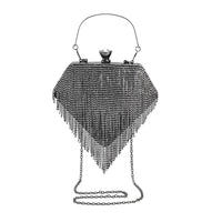 Black Sparkling Crystal Dimond Shape Tassel Clutch Bag (8.7"x7") with Handle Drop and Chain Strap
