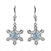 Premium Sky Blue Topaz, Moissanite Lever Back Earrings in Platinum Over Sterling Silver 0.75 ctw