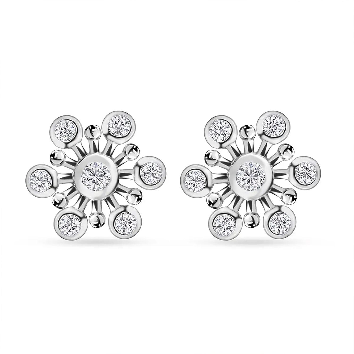 Moissanite Snowflake Stud Earrings in Platinum Over Sterling Silver 0.90 ctw