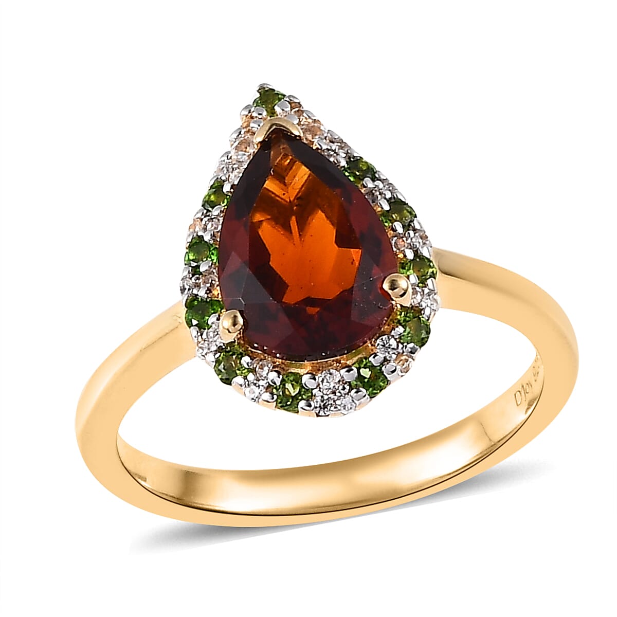 Premium Brazilian Cherry Citrine and Multi Gemstone Halo Ring in Vermeil Yellow Gold Over Sterling Silver 2.20 ctw