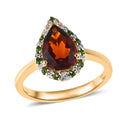 Premium Brazilian Cherry Citrine and Multi Gemstone Halo Ring in Vermeil Yellow Gold Over Sterling Silver 2.20 ctw - Sticky add to cart bar