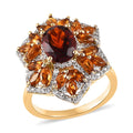 Premium Brazilian Cherry Citrine and Multi Gemstone Floral Ring in Vermeil Yellow Gold Over Sterling Silver 3.90 ctw - Sticky add to cart bar
