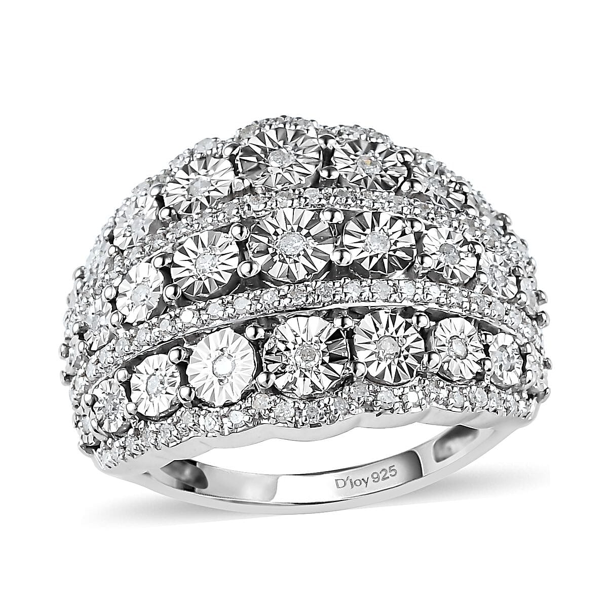 Diamond Galaxy Dome Ring in Platinum Over Sterling Silver