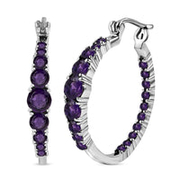 African Amethyst Half Hoop 3.28 ctw Earrings in Stainless Steel