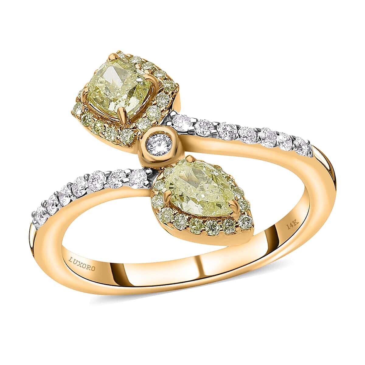 Doorbuster Luxoro 14K Yellow Gold Natural Yellow and White Diamond (I1-I2) Bypass Ring (Size 10.0) 1.00 ctw