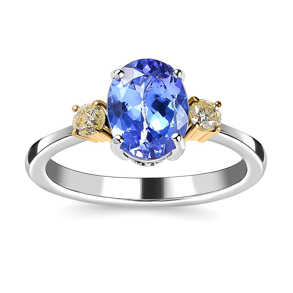 Luxoro 14K White Gold Premium Tanzanite and I3 Natural Yellow Diamond Ring (Size 7.0) 2.35 ctw