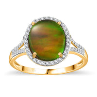 Canadian Ammolite and White Zircon Ring in Vermeil Yellow Gold Over Sterling Silver (Size 10.0) 4.10 ctw