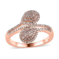 Natural Pink and White Diamond (I3) Bypass Ring in Vermeil RG Over Sterling Silver (Size 6.0) 0.50 ctw