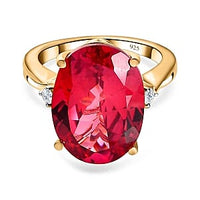 Lab Created Padparadscha Sapphire and White Zircon 13.10 ctw Ring in Vermeil Yellow Gold Over Sterling Silver (Size 8)