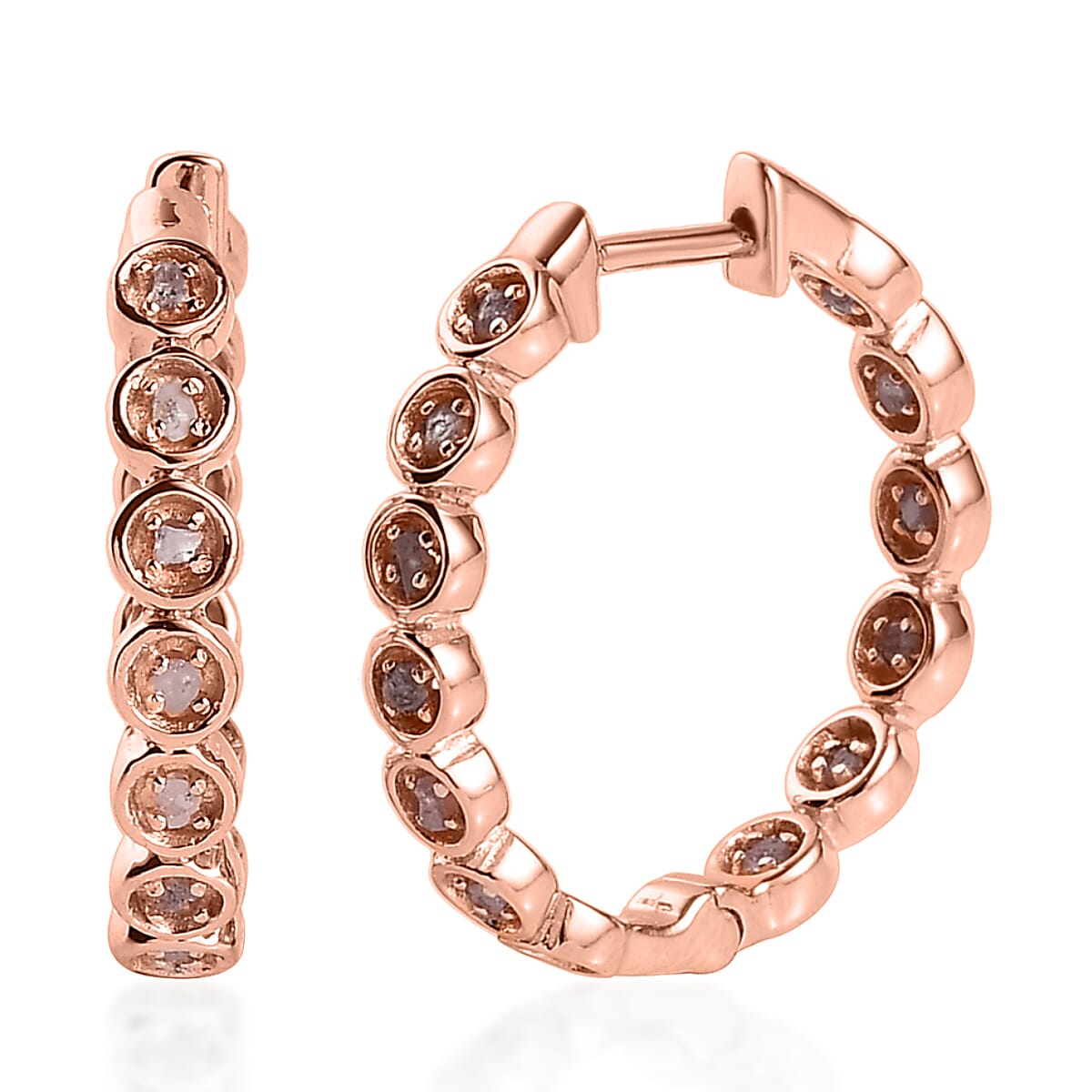 Uncut Natural Pink Diamond Inside Out Hoop Earring in Vermeil Rose Gold Over Sterling Silver 0.33 ctw