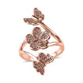 Uncut Natural Pink Diamond Butterfly Floral Ring in Vermeil Rose Gold Over Sterling Silver (Size 10.0) 0.25 ctw - Sticky add to cart bar