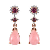 Peruvian Pink Opal and Multi Gemstone Dangling Earrings in Vermeil Rose Gold Over Sterling Silver 3.00 ctw