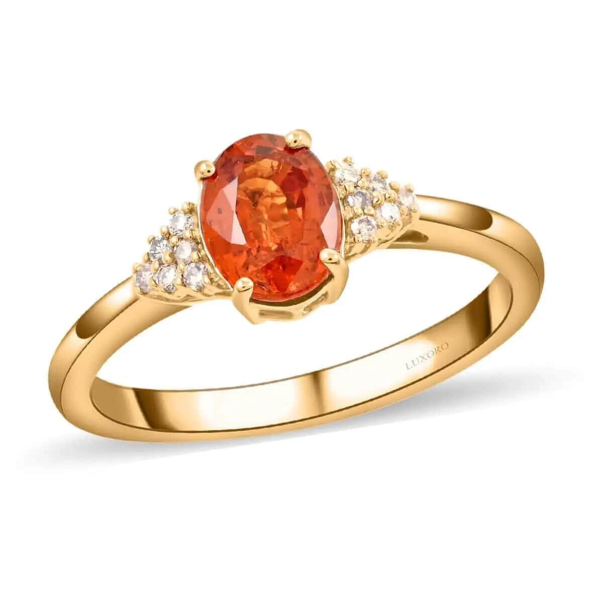 Luxoro Certified and Appraised AAA Nigerian Spessartite Garnet Ring, G-H I2 Diamond Accent Ring, 14K Yellow Gold Ring, Engagement Ring For Her 2.00 ctw