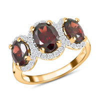 14K White Gold Red Zircon and Diamond Trilogy Halo Ring 4.30 Grams 4.85 ctw (Del. in 10-12 Days)