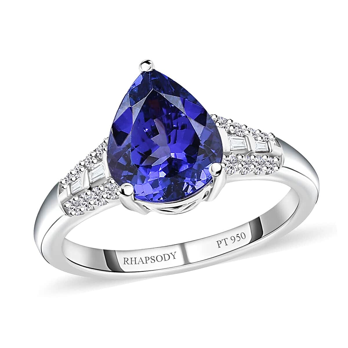 Rhapsody 950 Platinum AAAA Tanzanite and E-F VS Diamond Ring (Size 7.0) 5.40 Grams 3.10 ctw