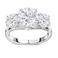 Doorbuster Moissanite Trilogy Ring in Platinum Over Sterling Silver (Size 10.0) 4.25 ctw - Sticky add to cart bar