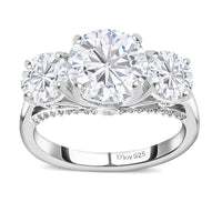 Doorbuster Moissanite Trilogy Ring in Platinum Over Sterling Silver (Size 10.0) 4.25 ctw