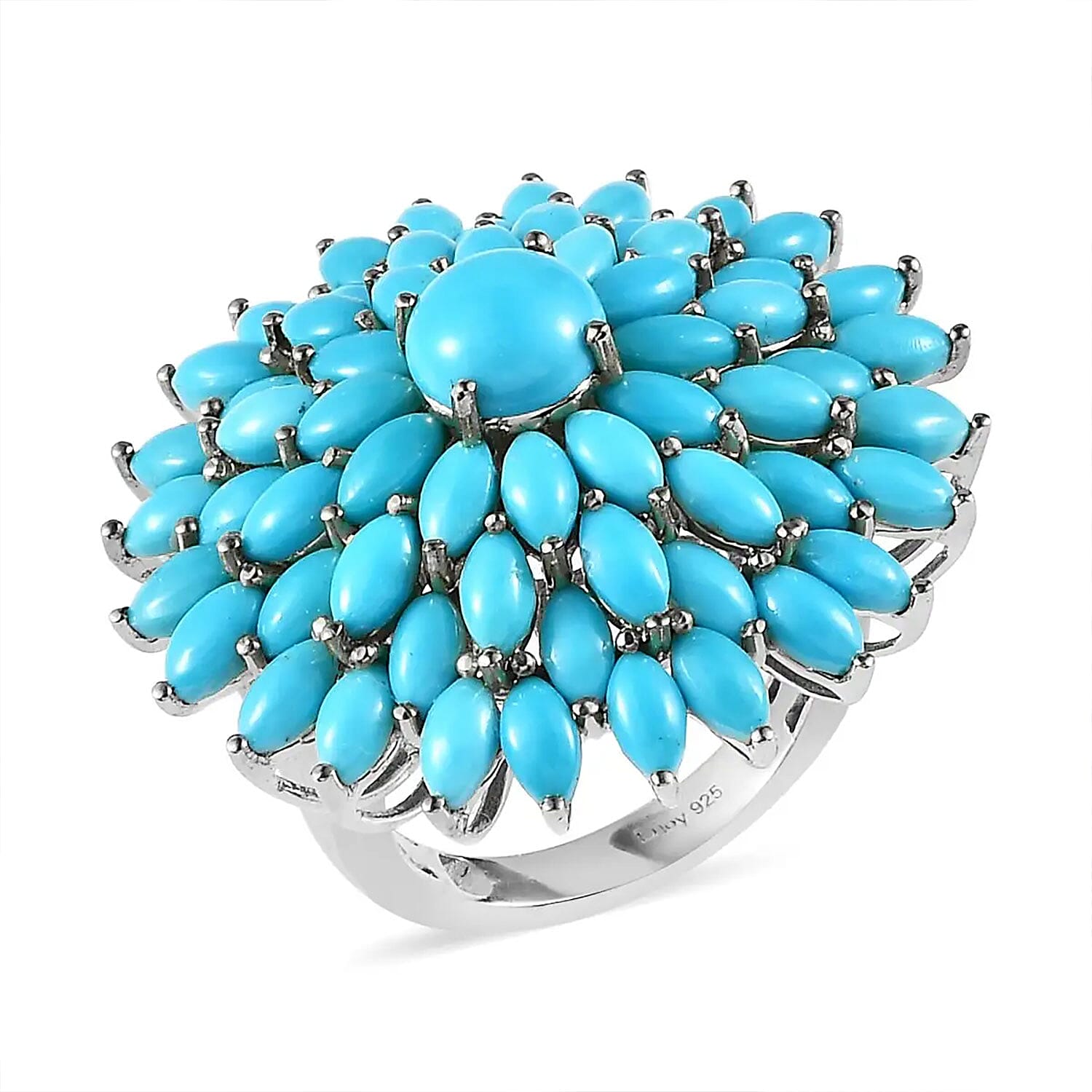 Doorbuster Sleeping Beauty Turquoise Floral Spray Ring in Platinum Over Sterling Silver (Size 10.0) 9.15 ctw