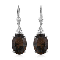 Doorbuster Concave Cut Smoky Quartz and White Topaz Lever Back Earrings in Platinum Over Sterling Silver 11.75 ctw